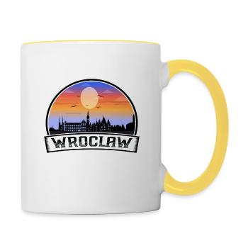 Wroclaw Pologne Skyline Vintage Sunset Travel Souve - Mug contrasté - blanc/jaune - Droite