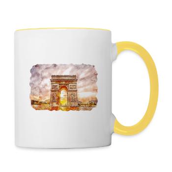 Paris Frankreich Aquarellskizze Gezeichnete Illustration - Tasse zweifarbig - Weiß/Gelb - Rechts