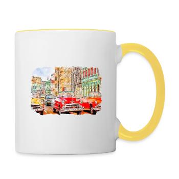 Habana Kuba Aquarell Skizze Gezeichnete Illustration - Tasse zweifarbig - Weiß/Gelb - Rechts