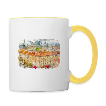 Varsovie Pologne Aquarelle Esquisse Peinture - Mug contrasté - blanc/jaune - Droite