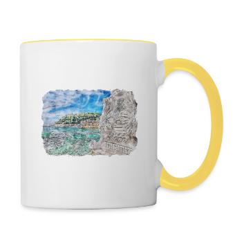San Sebastian Espagne Aquarelle Sketch Illustration - Mug contrasté - blanc/jaune - Droite