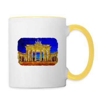Berlin Allemagne Aquarelle Esquisse Dessinée Peinture - Mug contrasté - blanc/jaune - Droite