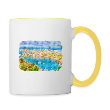 Dinde Aquarelle Esquisse Dessinée à la main Illustration - Mug contrasté - blanc/jaune - Droite