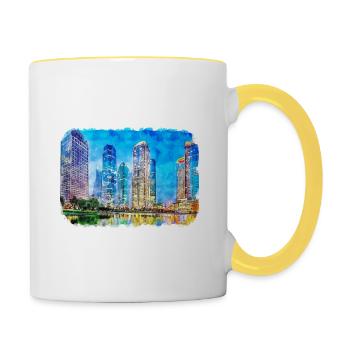 Shanghai China Aquarell Skizze Illustration - Tasse zweifarbig - Weiß/Gelb - Rechts