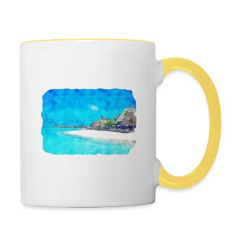 Maldives Watercolor Sketch Hand Drawn Illustration - Contrasting Mug - white/yellow - Right