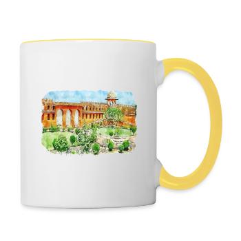 Jaipur Inde Aquarelle Esquisse Peinture Dessinée - Mug contrasté - blanc/jaune - Droite
