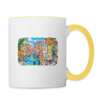 Venedig Italien Aquarellskizze Gezeichnete Illustration - Tasse zweifarbig - Weiß/Gelb - Rechts