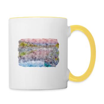 Paris Frankreich Aquarellskizze Gezeichnete Illustration - Tasse zweifarbig - Weiß/Gelb - Rechts