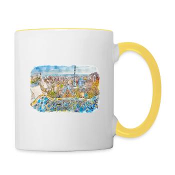 Barcelona Spanien Aquarellskizze Gezeichnete Zeichnung - Tasse zweifarbig - Weiß/Gelb - Rechts