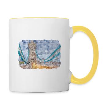 Uk Landmark Watercolor Sketch Painting Illustratio - Contrasting Mug - white/yellow - Right