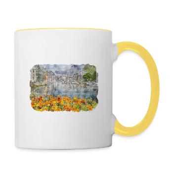 Norvège Aquarelle Esquisse Dessinée à la main Illustration - Mug contrasté - blanc/jaune - Droite