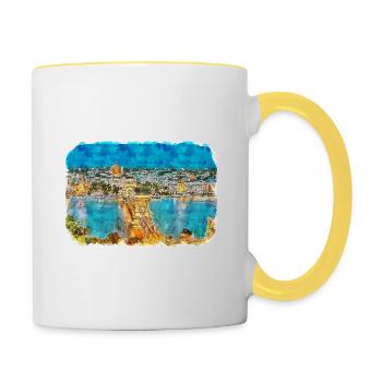 Budapest Ungarn Aquarell Skizze Illustration - Tasse zweifarbig - Weiß/Gelb - Rechts