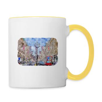 Londres UK Aquarelle Esquisse Dessinée à la Main Peinture - Mug contrasté - blanc/jaune - Droite