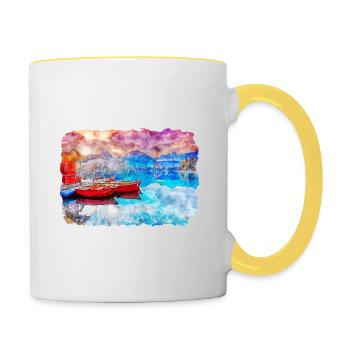 Slovakia Landmark Watercolor Sketch Illustration - Contrasting Mug - white/yellow - Right