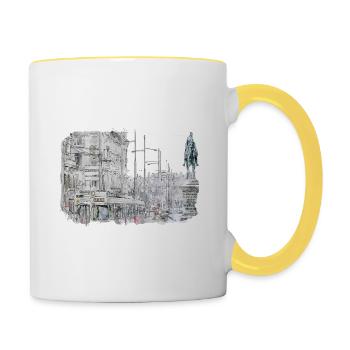 Vienne Autriche Aquarelle Esquisse Peinture - Mug contrasté - blanc/jaune - Droite