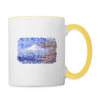 Japan Aquarellskizze Handgezeichnete Illustration - Tasse zweifarbig - Weiß/Gelb - Rechts