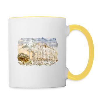 Grèce Aquarelle Esquisse Dessinée à la main Illustration - Mug contrasté - blanc/jaune - Droite