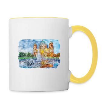 Allemagne Aquarelle Esquisse Dessinée à la main Illustration - Mug contrasté - blanc/jaune - Droite