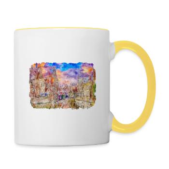 Bruges Belgium Watercolor Sketch Drawn Illustratio - Contrasting Mug - white/yellow - Right