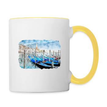 Venise Italie Aquarelle Esquisse Illustration - Mug contrasté - blanc/jaune - Droite