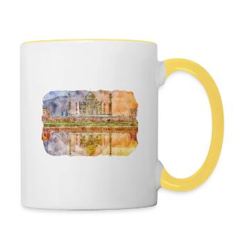 Indien Aquarellskizze Handgezeichnete Illustration - Tasse zweifarbig - Weiß/Gelb - Rechts