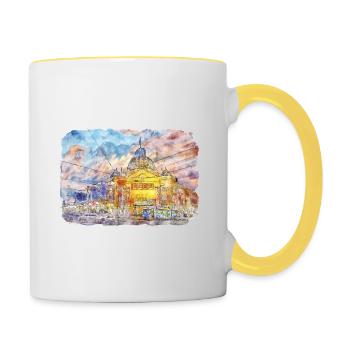 Australie Aquarelle Esquisse Dessinée à la Main Peinture - Mug contrasté - blanc/jaune - Droite