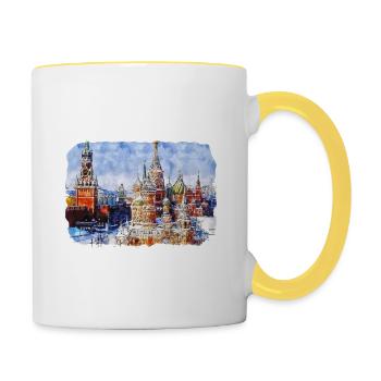 Moscou Russie Aquarelle Esquisse Dessinée Peinture - Mug contrasté - blanc/jaune - Droite