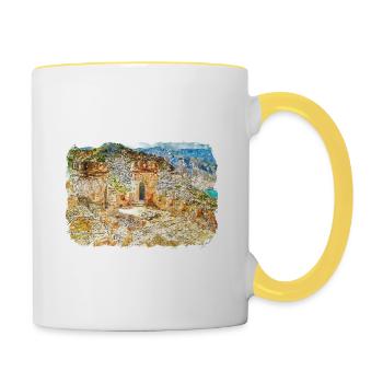 Cartagena Kolumbien Aquarell Skizze Gezeichnet Illustr - Tasse zweifarbig - Weiß/Gelb - Rechts