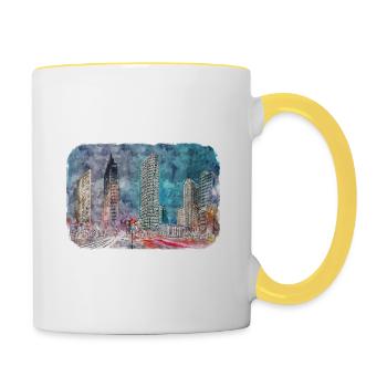 Berlin Allemagne Aquarelle Esquisse Dessinée Peinture - Mug contrasté - blanc/jaune - Droite