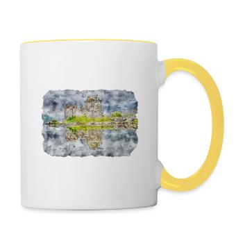 Scotland UK Watercolor Sketch Drawn Illustration - Contrasting Mug - white/yellow - Right