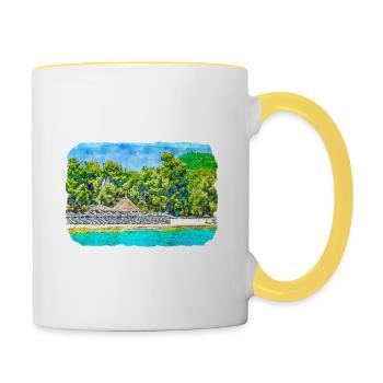 Grèce Aquarelle Esquisse Dessinée à la main Illustration - Mug contrasté - blanc/jaune - Droite