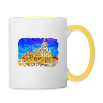 Madrid Espagne Aquarelle Esquisse Dessinée Peinture - Mug contrasté - blanc/jaune - Droite