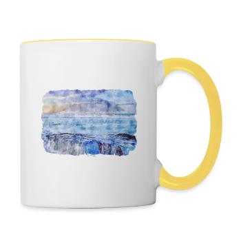 Kapstadt Südafrika Aquarell Skizze Farbe - Tasse zweifarbig - Weiß/Gelb - Rechts