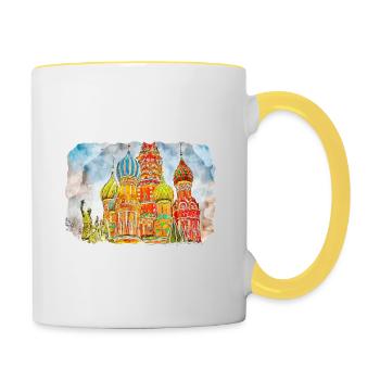 Moscou Russie Aquarelle Esquisse Dessinée Peinture - Mug contrasté - blanc/jaune - Droite