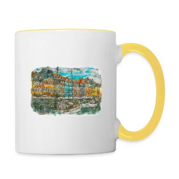 Copenhague Danemark Aquarelle Sketch Illustration - Mug contrasté - blanc/jaune - Droite