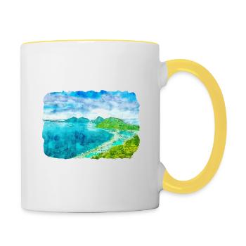 Malaisie Aquarelle Esquisse Dessinée à la Main Illustration - Mug contrasté - blanc/jaune - Droite