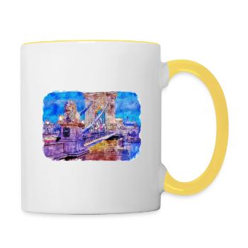 Budapest Ungarn Aquarell Skizze Illustration - Tasse zweifarbig - Weiß/Gelb - Rechts