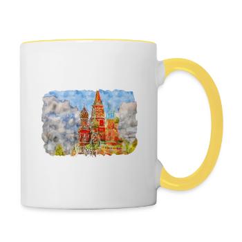 Moscou Russie Aquarelle Esquisse Dessin Dessiné - Mug contrasté - blanc/jaune - Droite