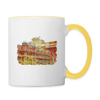 Jaipur Inde Aquarelle Esquisse Peinture Dessinée - Mug contrasté - blanc/jaune - Droite