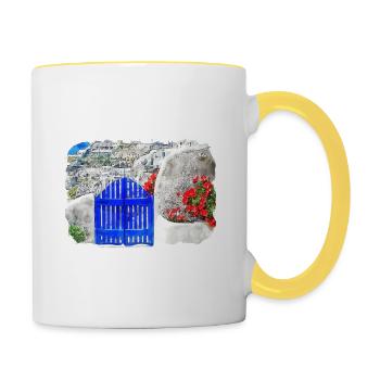 Grèce Aquarelle Esquisse Dessinée à la main Illustration - Mug contrasté - blanc/jaune - Droite