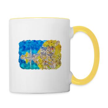 Autriche Aquarelle Esquisse Dessinée à la main Illustration - Mug contrasté - blanc/jaune - Droite