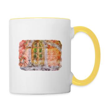 Mexique Aquarelle Esquisse Dessinée à la main Illustration - Mug contrasté - blanc/jaune - Droite