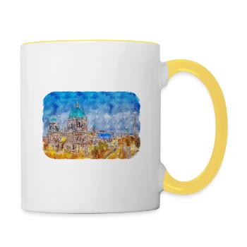 Berlin Allemagne Aquarelle Esquisse Dessinée Peinture - Mug contrasté - blanc/jaune - Droite