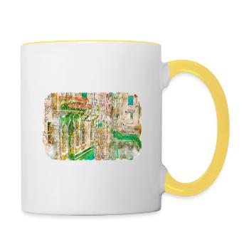 Italie Aquarelle Esquisse Dessinée à la main Illustration - Mug contrasté - blanc/jaune - Droite