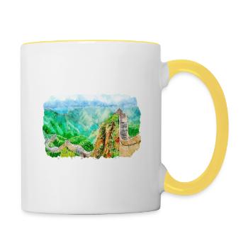 Beijing China Watercolor Sketch Drawn Drawing - Contrasting Mug - white/yellow - Right
