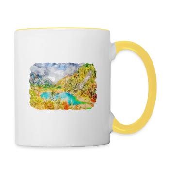 China Watercolor Sketch Hand Drawn Illustration - Contrasting Mug - white/yellow - Right
