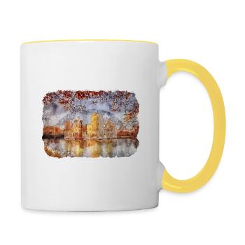 England UK Watercolor Sketch Drawn Illustration - Contrasting Mug - white/yellow - Right