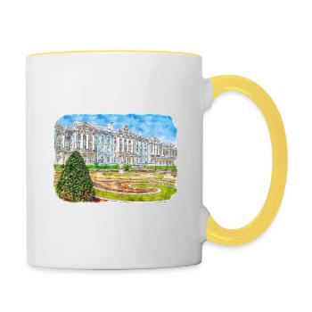 Europe Aquarelle Esquisse Dessinée à la main Illustration - Mug contrasté - blanc/jaune - Droite