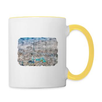 Dubai UAE Watercolor Sketch Hand Drawn Painting - Contrasting Mug - white/yellow - Right