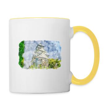 Japan Aquarellskizze Handgezeichnete Illustration - Tasse zweifarbig - Weiß/Gelb - Rechts